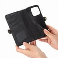 thumbnail image 4 of SaniMore for iPhone 13 Pro (6.1" 2021) Case, PU Leather Embossed Lines with Wrist Strap Zipper Cash Pocket Card Slots Magnetic Flip Stand Full Protective TPU Shell Anti-drop Business Design, Black, 4 of 14