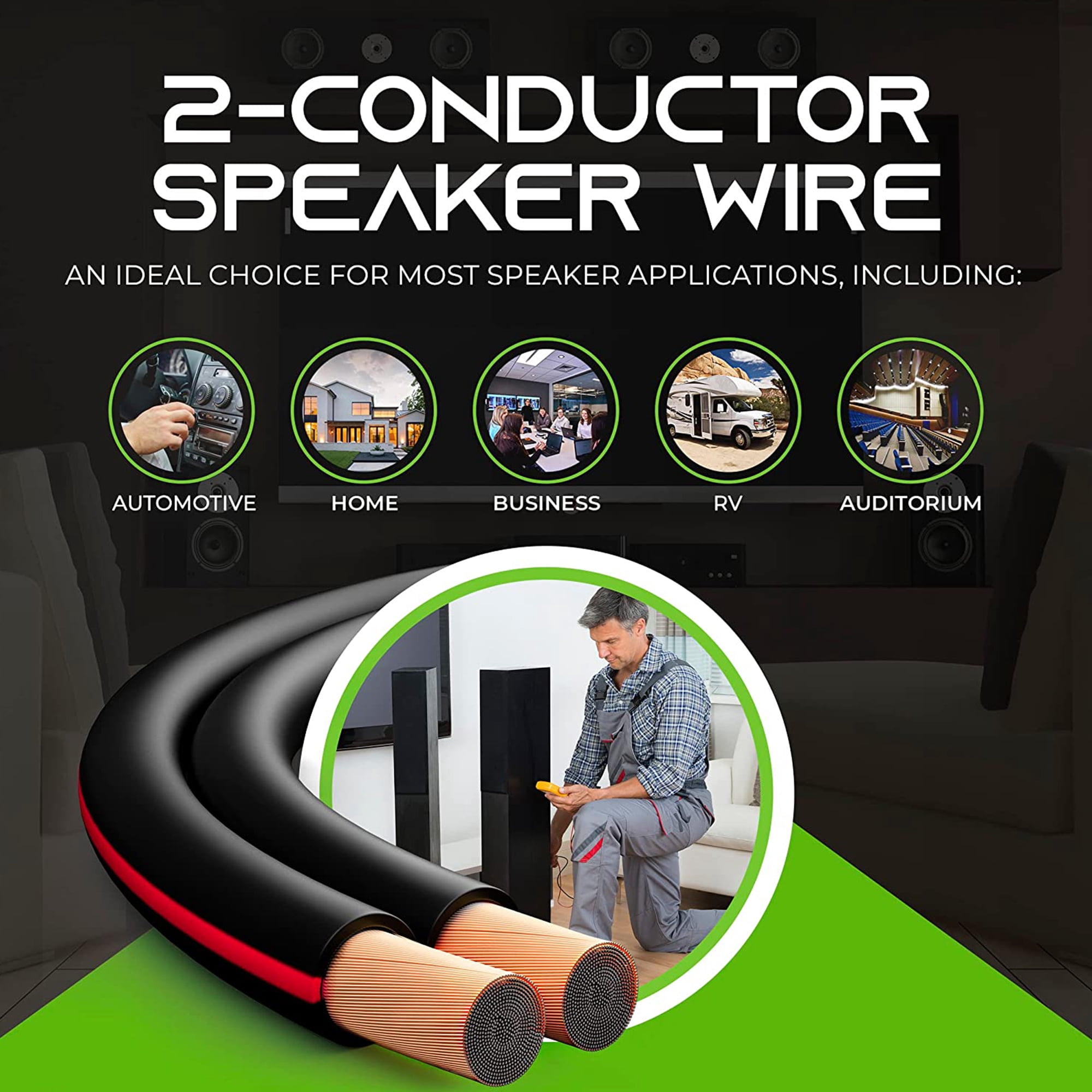GearIT 14/2 CCA Wire Speaker Cables, 14AWG Gauge 200ft Black
