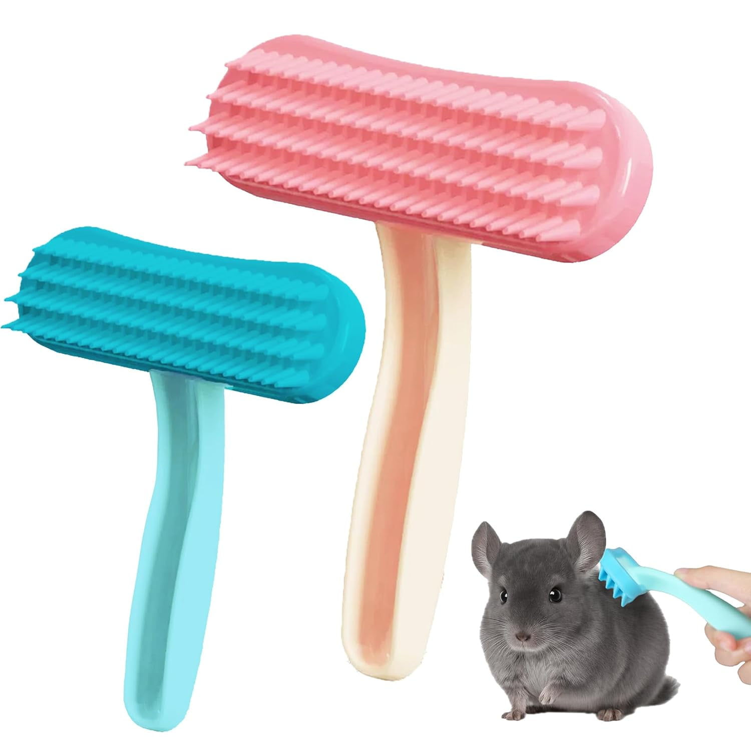 ACDANC 2 Pack Bunny and Chinchilla Grooming Brush - Soft Silicone De-Shedding Bath & Massage Comb for Rabbits, Guinea Pigs, Small Pets, Cats, Dogs, Kittens & Puppies