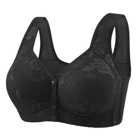 Hinvhai Women s Front Closure Bras Clearance Posture Full Coverage Plus Size Lace Underwire Unlined Bra Daily Solid Color Bras Plus Size Bras Black XL(XL)