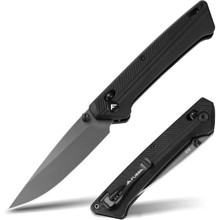 FLISSA Pocket Knife Folding Knife with D2 Steel Blade Shaft Lock G10 Handle Ball Bearing and Pocket Clip for EDC Camping Hiking Fishing Outdoor Activities