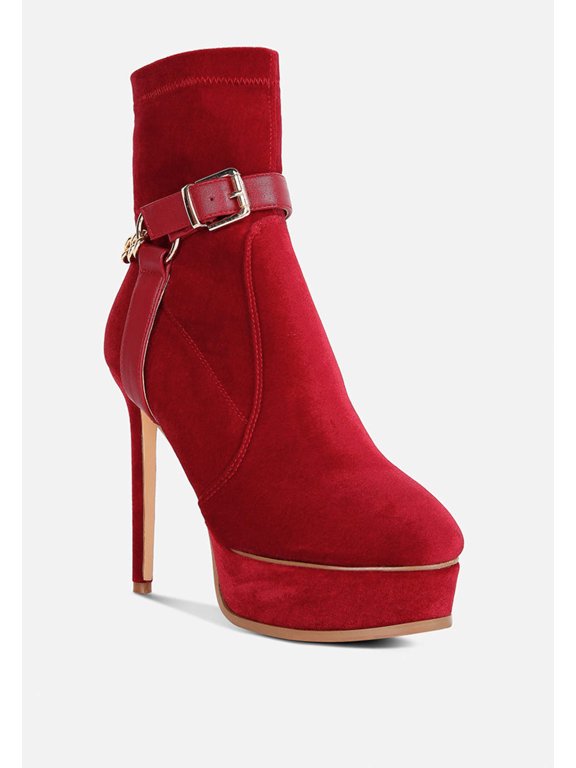 ZEPPELIN Red High Platform Velvet Ankle Boots