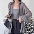 thumbnail image 3 of Mdesiwst Lapel Long Sleeve Transparent Sunscreen Shirt Single Breasted Solid Color Summer Ultrathin Chiffon Shawl Coat, 3 of 7
