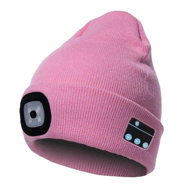 Gorro de punto con auriculares y luz LED para invierno para adolescentes, niños y niñas. Rosa