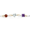 thumbnail image 2 of Gem Stone King 925 Silver and 10K Yellow Gold Red Garnet Sky Blue Aquamarine Purple Amethyst and Lab Grown Diamond Tennis Bracelet for Women By Keren Hanan (2.38 cttw, Adjustable up To 9 inch), 2 of 4