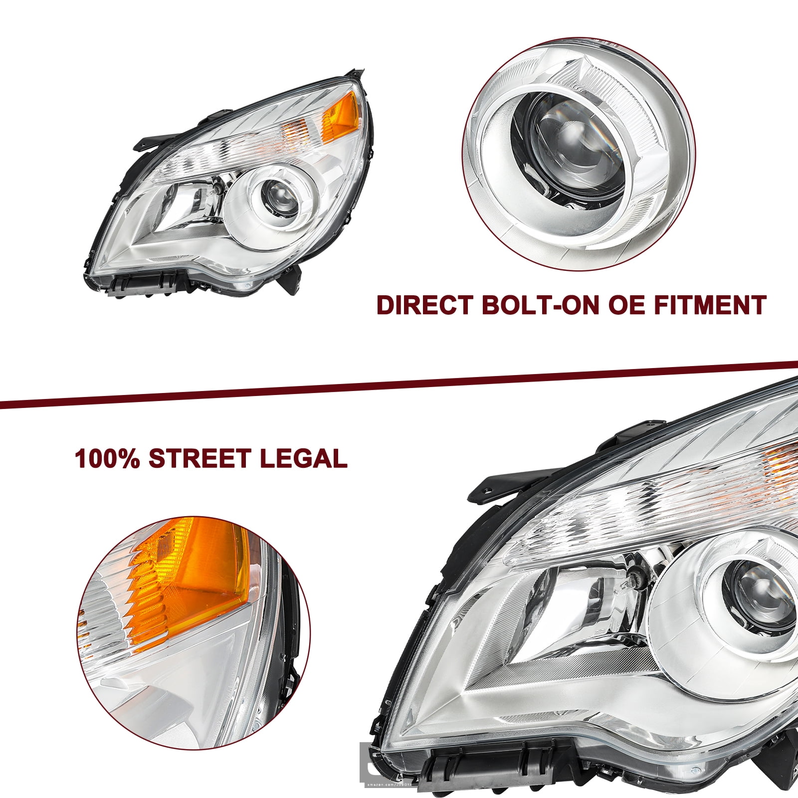 Left Driver LH Side for 2010-2015 Chevy Equinox Projector Halogen Headlight