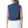 thumbnail image 3 of INSPIRE CHIC Women's Cropped Denim Cardigan Sleeveless Decor Pearl Jean Jacket Shrug S Blue, 3 of 5