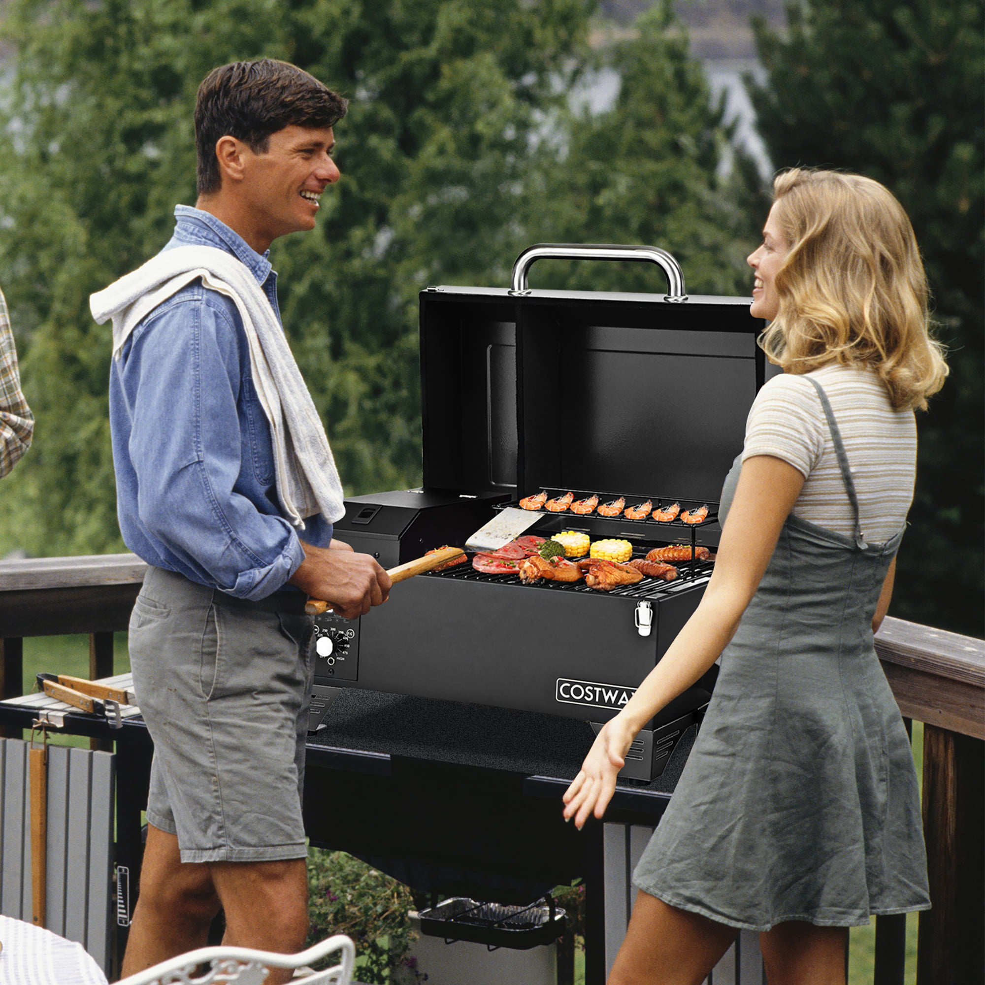 Costway Black Portable Pellet Grill and Smoker Tabletop with Temperatu – US  Fireplace Store