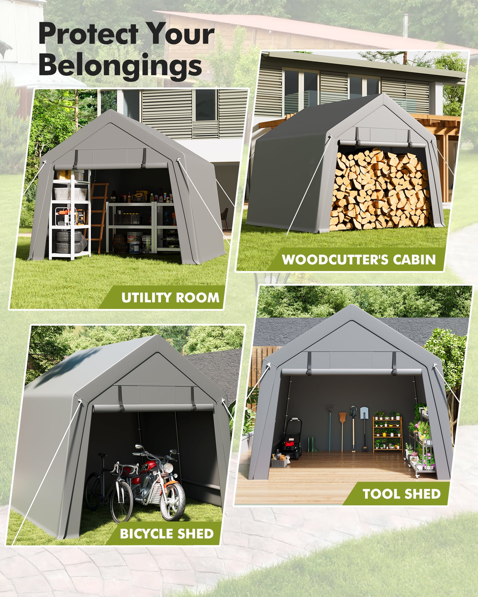 Danolapsi 6 x 6 ft Carport Storage Shed,Motorcycle Storage Sheds,Portable Garage with Roll-up Zipper Door,Heavy Duty Waterproof Tarp,Storage for Motorcycle,Bike,Firewood,Garden Tools