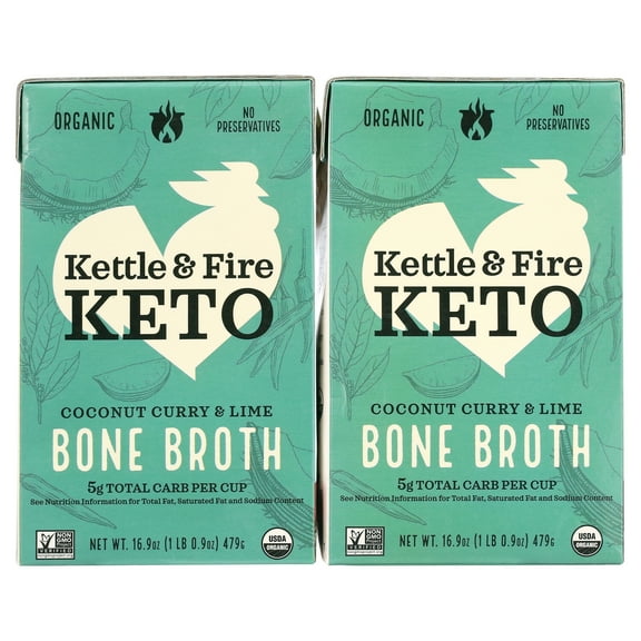 Kettle & Fire Keto Coconut Curry & Lime Bone Broth 16.9 oz Pack of 2
