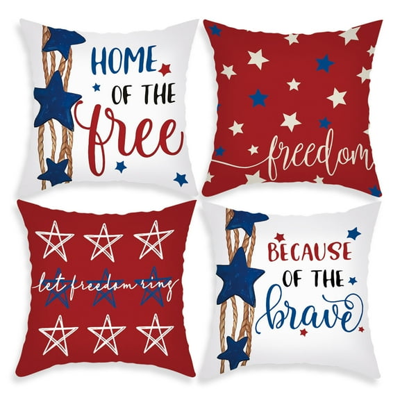 Orangide Fourth Of July Pillow Covers Flag Print Peach Velvet Soft Decorative Square Cushion Cases For Living Room Sofa Bedroom 4 PCS