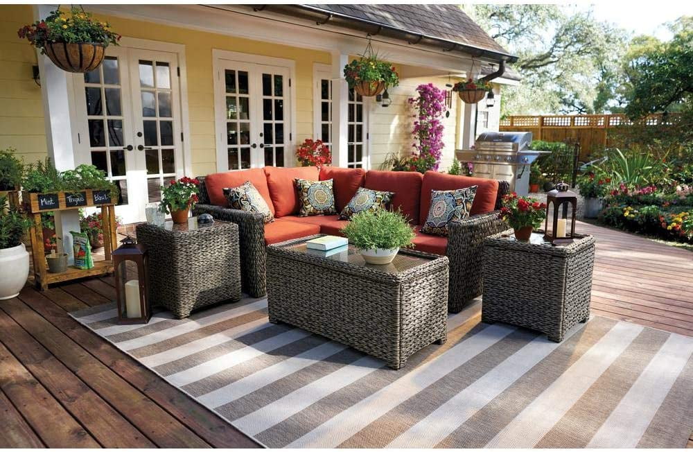 Laguna Point 4 Piece Brown Wicker Outdoor Patio Deep Seating Set with Standard Quarry Red Cushions