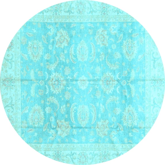 Ahgly Company Indoor Round Oriental Light Blue Traditional Area Rugs, 5' Round