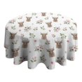 thumbnail image 4 of White Highland Cow Flower Pattern Round Tablecloth 60"x60",Wrinkle Wipeable Table Cloth for Kitchen Dining Room Picnic Patio Party, 4 of 6