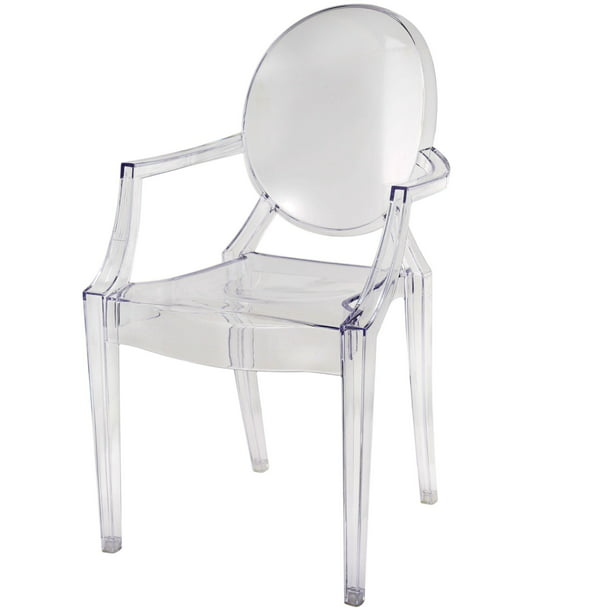 White Clear Ghost Chair With Arm Rest, White Ghost Chair