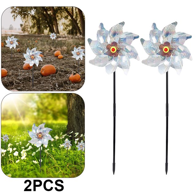 Kuymtek 2 Uds 8 Repelente Pájaros Molino Viento Césped Y Jardín Patio Disuasorio Molinete Plateado