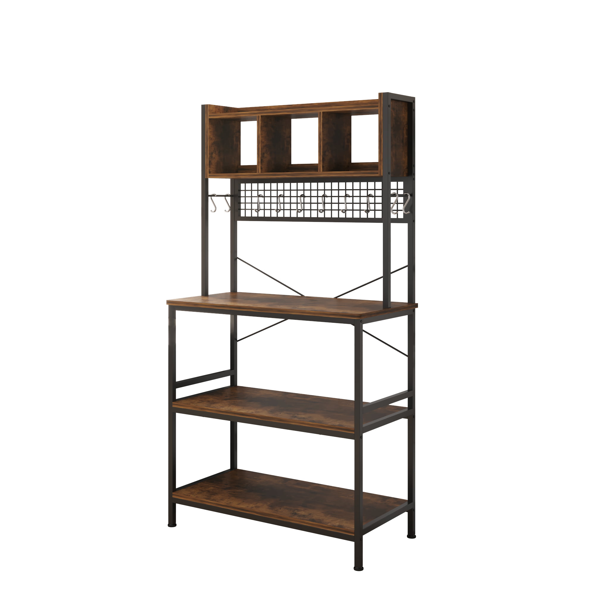 Gizoon Home Kitchen Baker's Rack with Spacious Storage, 5 Tier Versatile  Microwave Stand Shelf with Basket & Side Hooks,Free Standing, Sturdy
