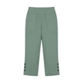 thumbnail image 6 of SAHFX Petite Capris for Women Petite Length Cotton Linen Pants with Pockets Split Button Pull on Wide Leg Pants Quick Dry High Elastic Waisted Pants Soft Comfy Beach Pant Light Green XXL, 6 of 7
