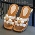 thumbnail image 4 of Toddler Girls Sandals Cute Flower Square Open Toe Slip on Flat Shoes Dress Summer Casual Slides Footwear White 12 Little Kid, 4 of 5