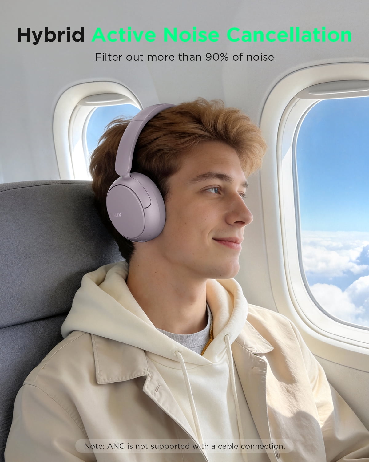 TALIX H30 Adaptive ANC Wireless Headphones Over Ear,Active Noise Cancellation with Multiple Modes,Purple