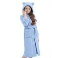 thumbnail image 4 of Girls Fleece Robe with Pockets Bear Ear Hooded Flannel Bathrobe Kids Belted Soft Plush Fuzzy Pajamas Sleepwear (7 Years, Blue), 4 of 7