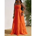 thumbnail image 4 of Orange Solid Color Strapless Ruffle Hem Maxi Dress For Women, 4 of 7