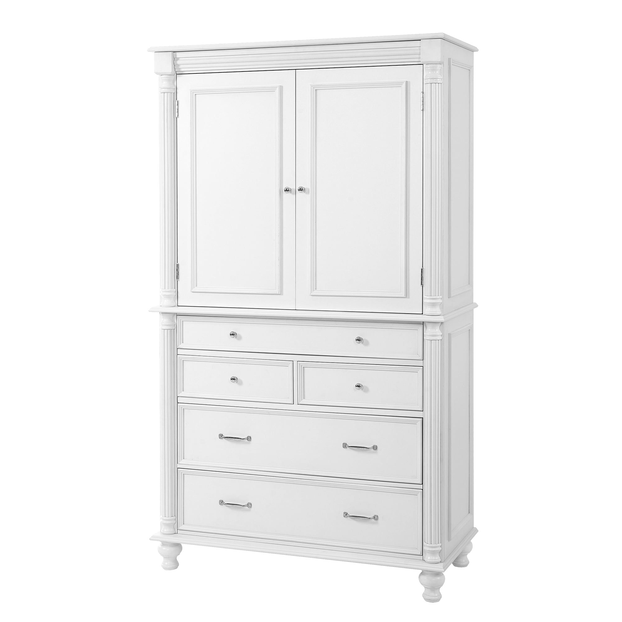 Euroco Freestanding Large Kitchen Pantry , 43.3x20x77.3inch Tall Storage Cabinet Cupboard with 6 Door Shelves, 2 Adjustable Shelves and 5 Drawers,White