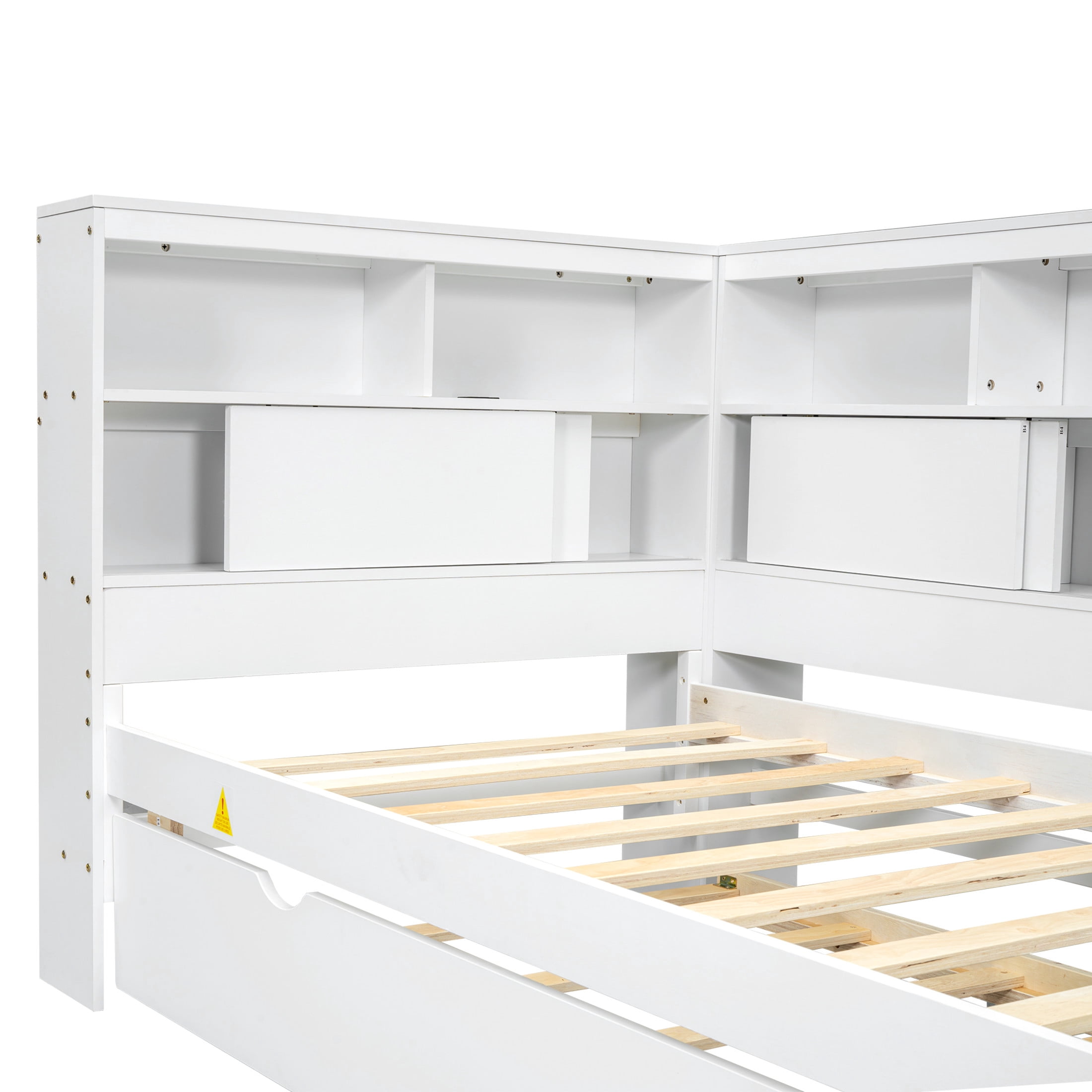 Noble House Ladd Twin Daybed with Storage Shelves and Twin Trundle, USB Charging Station, Pine Wood Frame, White