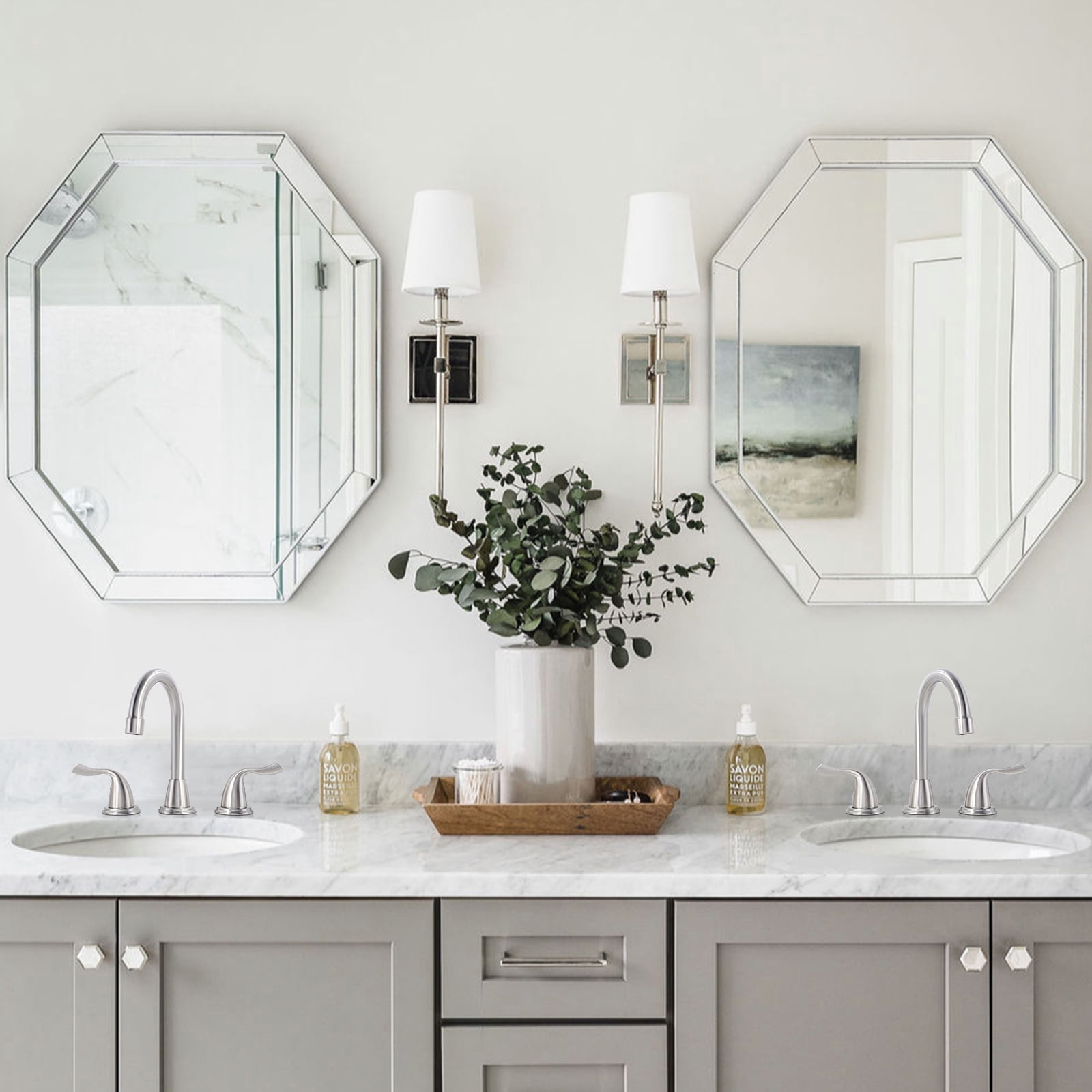 Brushed Nickel Bathroom Faucet 3 Hole, WOWOW 8 Inch Widespread Bathroom Faucet with Pop Up Drain, 2 Handles Bathroom Sink Faucet with cUPC Supply Lines Modern Faucet for Bathroom Sink