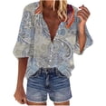 thumbnail image 1 of Pompotops Mode Femme Ample Col en V Manches 3/4 Imprimé devant Bouton Cardigan Chemise Hauts T-shirt Liquidation, 1 of 6