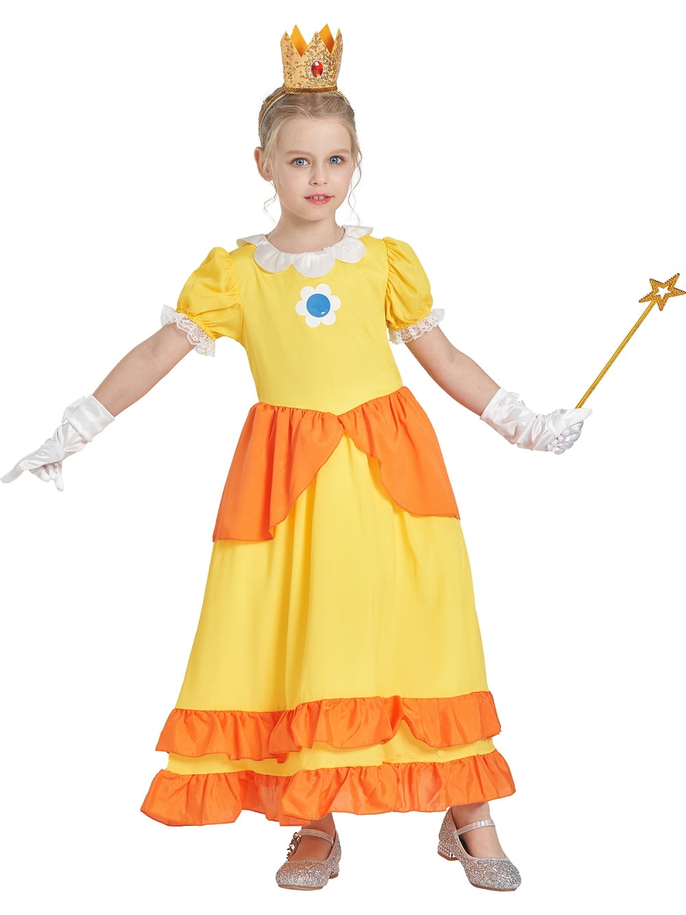 Super Brothers Girls Princess Daisy Cosplay Costume Set with