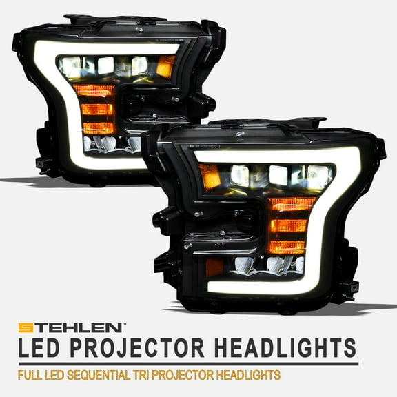 Stehlen 642167819141 Full LED Sequential Tri Projector Headlights ( Black ) For 2015-2017 Ford F150