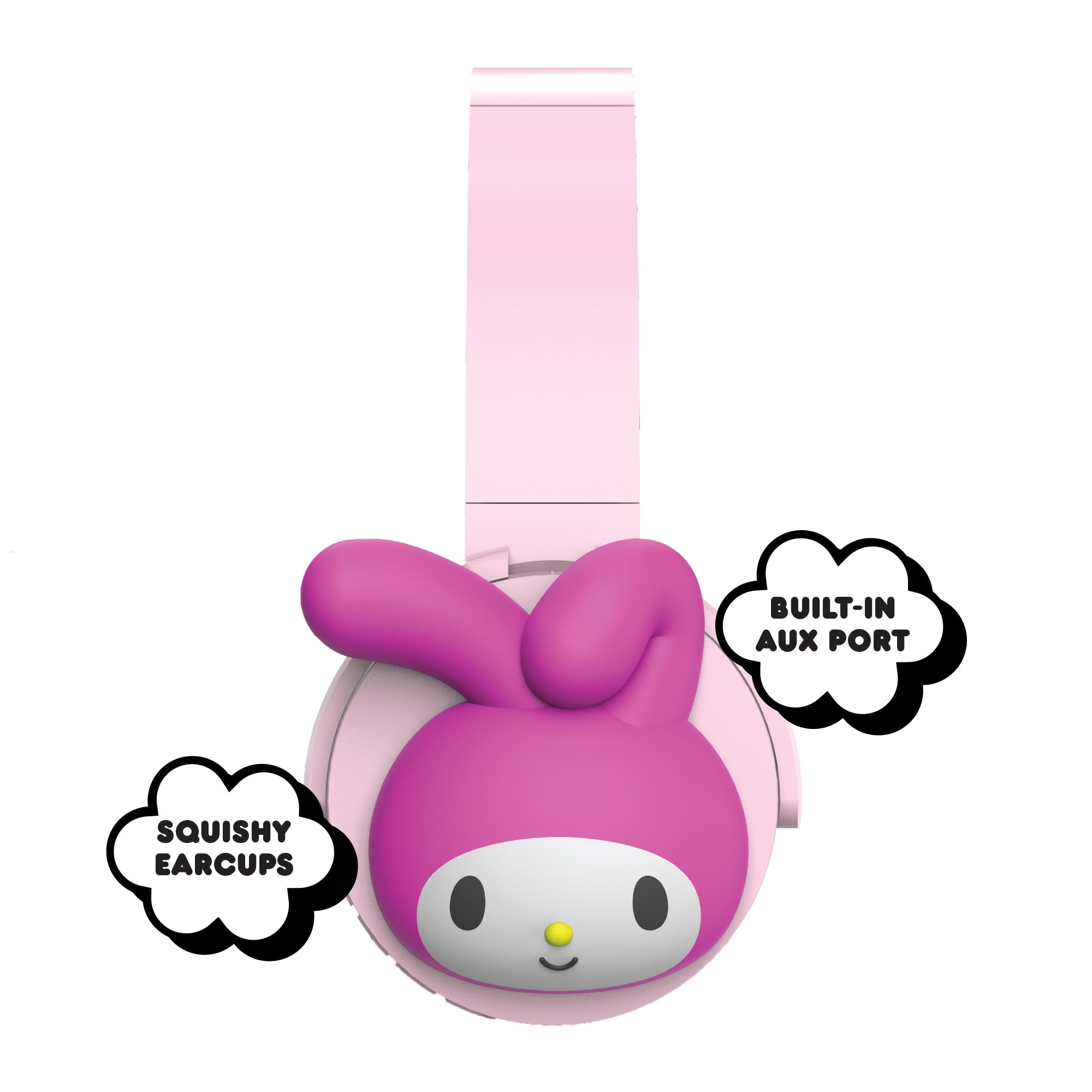 Hello Kitty 2-in-1 Wireless Bluetooth Headphones with Wired Earbuds - Foldable, Adjustable & Padded Headband, Onboard Controls, Squishy Ear Cups, Aux Cable Connectivity, Handsfree Calling