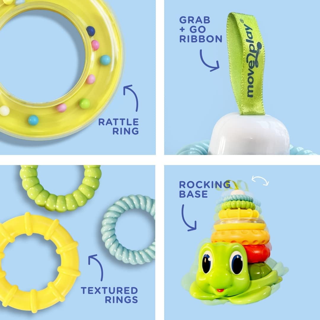 Move2Play, Turtle Ring Stacking Toy, Gift for 1 Year Old Boys & Girls, Baby Toys, 6 to 12 Months, Ages 0-6+, 9, 10, 18+ Months
