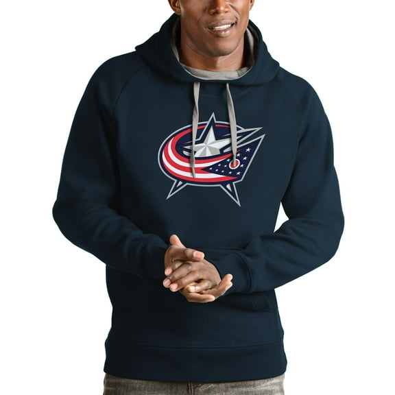 Men's Antigua Navy Columbus Blue Jackets Logo Victory Pullover Hoodie