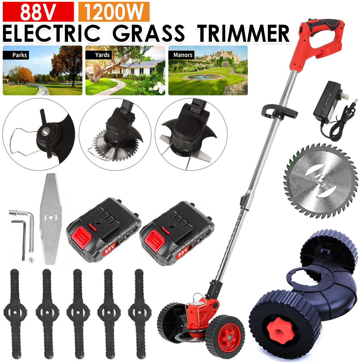 WANFIRE 88V 21000RPM Electric Weed Eater with 3 Types Blades, Cordless