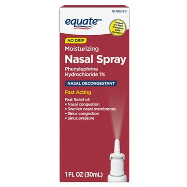 Equate No-Drip Moisturizing Nasal Decongestant Spray, Phenylephrine HCl 1% , 1 fl oz, Compare to 4-Way® Nasal Spray Active Ingredient