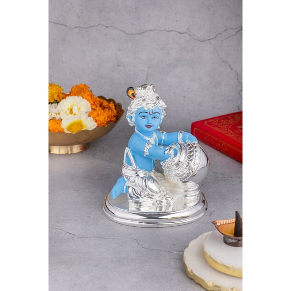 Baby Krishna MaakhanChor in Blue & Silver - 6 Inches