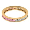 1 CT Round Shape Pink Tourmaline and Diamond Eternity Ring in Channel Setting for Women, 14K Yellow Gold, US 9.00