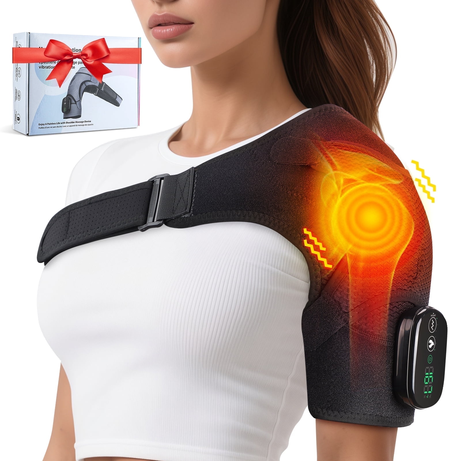 Shoulder Heating Pad, Cordless Heated Shoulder Brace with Vibration and Heat for Rotator Cuff Relief, Adjustable Heated Shoulder Massager, Gifts for Women Men