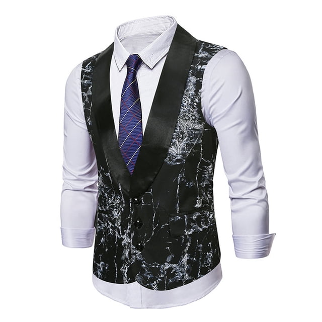 Styesk Jackets for Men Men's Printing Formal Dress Stage Performance Button Pocket Sleeveless Casual Jacket