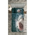 thumbnail image 3 of Ambesonne Shark Quilted Bedspread Set 2 Pcs, Scary Open Mouth Teeth, Twin Size, Petrol Blue Grey White, 3 of 3