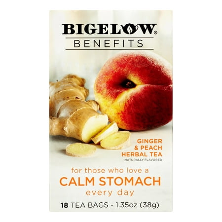 (3 Pack) Bigelow, Benefits Ginger & Peach Herbal, Tea Bags, 18