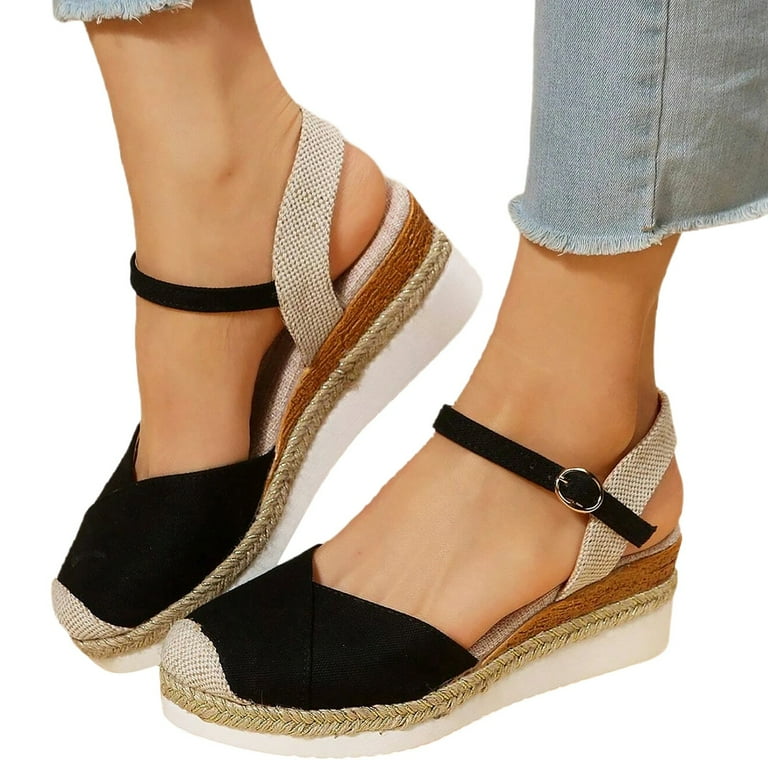 bvgfsahne Vacation Slingback Court Wedges For Women Canvas Colorblock Espadrille Wedge Shoes Walmart
