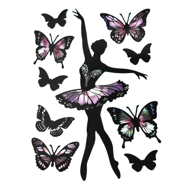 Removable Butterfly Ballerina Art Stickers, 10-Piece -