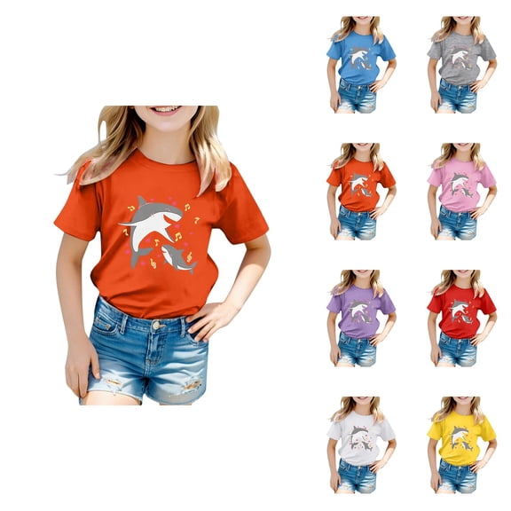 Girls Clothes Cute Graphic Shirts Kids Short Sleeve T-Shirt Ocean Tee Tops Outfits