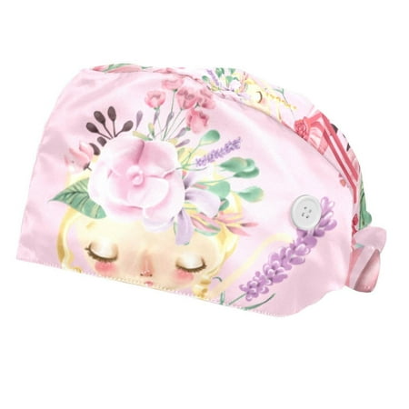

2PCS Working Cap with Buttons and Sweatband Adjustable Tie Back Hats Bouffant Caps Ballerinas Scrub Turban Hat