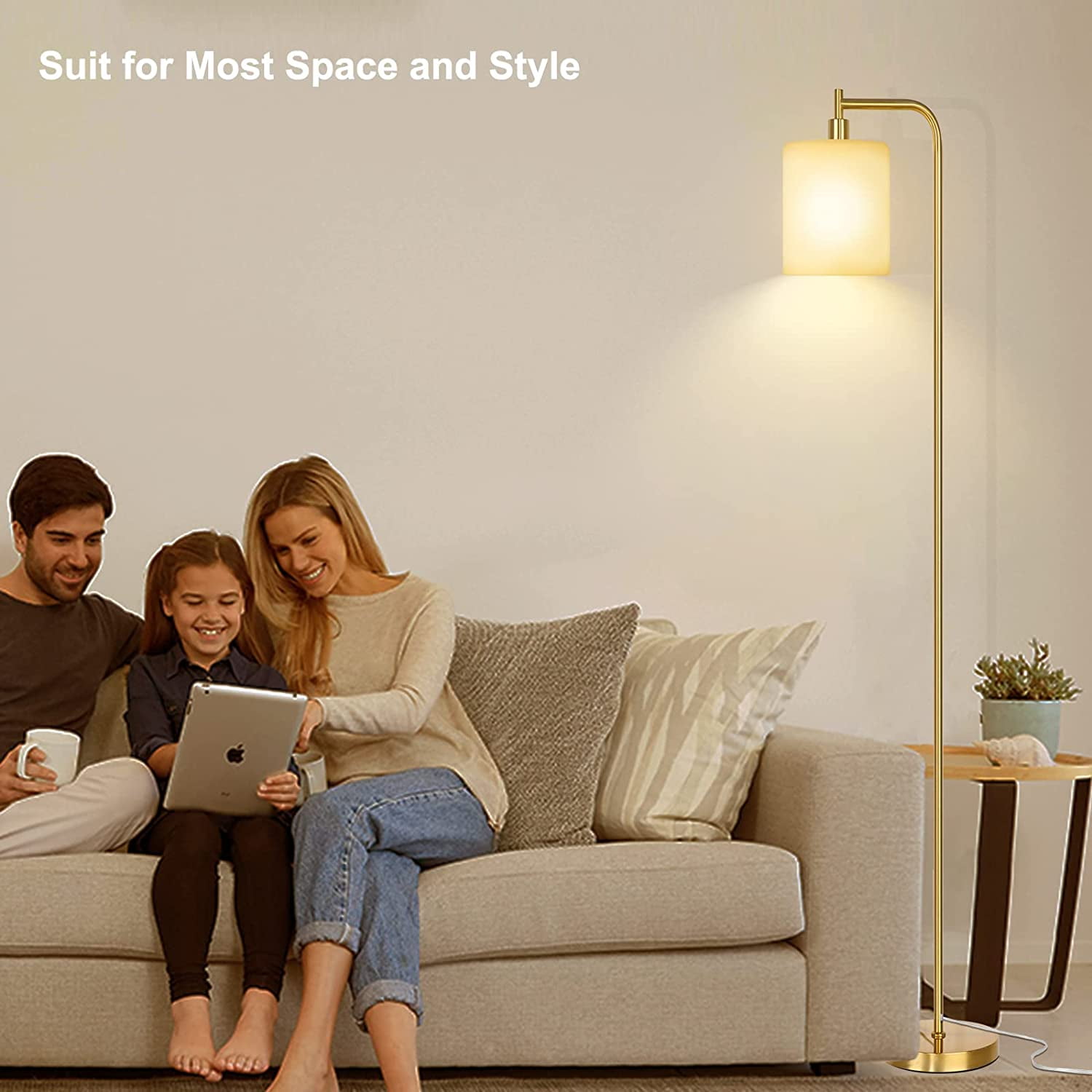 Rottogoon Modern Floor Lamp for Living Room Industrial LED Dimmable Reading Light Metal Gold