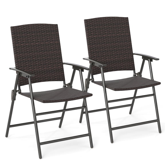 Gymax Outdoor Folding Chairs Set of 2 w/ Armrests & Metal Frame Portable Lawn Chairs