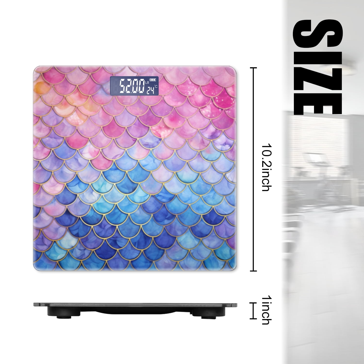 Bathroom Scale, Highly Accurate Digital Body Scale,Precisely Measures Weight up to 400 lbs-Beautiful Watercolor Mermaid Scales Pattern